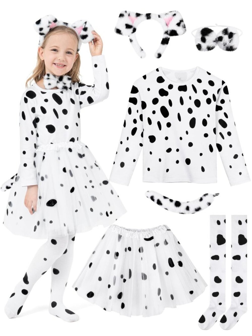 101 Dalmatian Halloween Costume Tutu Outfit Spotted Accessories Kids 10-12 Years
